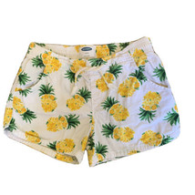 Old Navy Girls Shorts Pineapple Elastic Waist Drawstring Pockets L 10-12 - £4.02 GBP