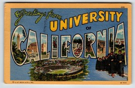 Greetings From University Of California Large Big Letter Linen Postcard 1952 - £22.07 GBP