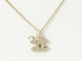 CHANEL Pendant Necklace CC Logo light Gold baby pearl silver rhinestone 09A w/ B - £456.61 GBP