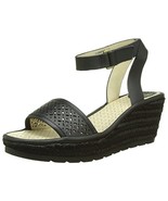 FLY London Women&#39;s Ekal969fly Espadrille Wedge Sandal Black Leather 41 E... - $62.62 CAD