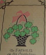 Basket of Lucky Clover To Father on His Birthday Vintage 1930&#39;s Parchmen... - €2,80 EUR