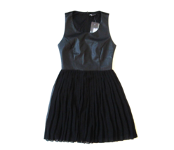 NWT Urban Outfitters Sparkle &amp; Fade Black Vegan Leather-Bodice Pleated Dress 2 - £15.23 GBP