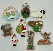 Vintage Ceramic Christmas Ornament Lot  Handpainted Lamb Mice Clock Santa   - $18.00
