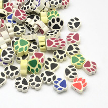 10 Polymer Clay Paw Beads Assorted Lot Dog Paw Print Jewelry 13mm Supplies - £3.98 GBP