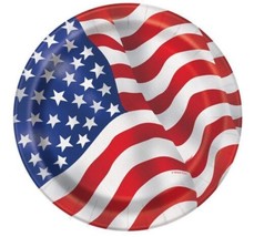 USA Flag 7 inch Lunch Plates 8 ct 4th July Stars Stripes - $3.85