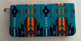 Native American Indian Women Fleece Organizer Zipper teal Wallet - $21.39