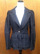 MASON Cotton Blend Pinstripe Gray Ruffled Blazer Jacket SZ 10 Made in USA - $78.21