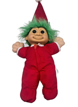 Vintage 12&quot; Russ Berrie Troll Doll Plush Red Santa Hat Pajamas Christmas Toy - £11.84 GBP