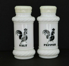 Vintage Hazel Atlas Milk Glass With Black Roosters Salt And Pepper Shakers - £17.26 GBP