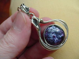 (#D-77) Dichroic Fused Glass Pendant Silver Purple Blue Pink - $61.70