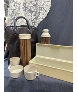 VTG 1960&#39;s Thermos Picnic Lunch Leather Tote WOOD GRAIN Bag Set  EXCELLENT - £27.09 GBP