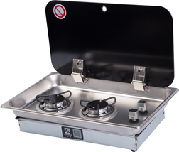 2 Burner Gas Stove Hob With Glass Lid 2*1.8KW 530*325*(52+55)mm GR-902 Boat Cara - £368.50 GBP