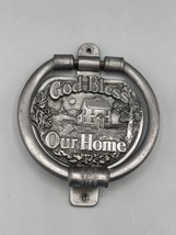 Vtg Metal Door Knocker With God Bless Our Home Scenic Design - $19.06