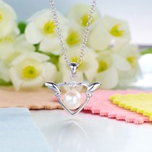 Angel Heart White Pearl Pendant Necklace 925 Sterling Silver Children Jewelry - £69.71 GBP
