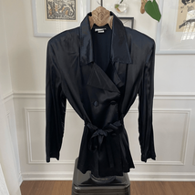 Vintage 80s Axiom Black Satin Short Trench Coat Double Breasted M - $508.89 MXN