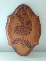 Vintage Signed Wood Burning Butterfly On Flower Wooden Wall Hanging Plaque - £8.89 GBP