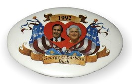 George &amp; Barbara Bush Oval Shaped 1992 Political Promotional Pin Button - $6.80
