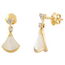 18k Yellow Gold Fan Shape Mother of Pearl and Diamond Dangle Earrings - £1,276.01 GBP