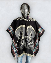 Llama Poncho with Hood | Soft and Comfortable Wool Navajo Design  Howling Wolves - £55.74 GBP
