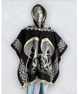Llama Poncho with Hood | Soft and Comfortable Wool Navajo Design  Howling Wolves - $69.90