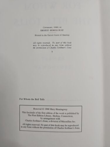 For Whom The Bell Tolls Ernest Hemingway 1940 Scribners Renewal 1968 Edition Item image 5