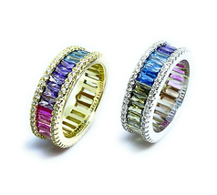 ADIRFINE 925 Sterling Silver Multi Colored Baguette Cubic Zirconia Eternity Band - £47.44 GBP