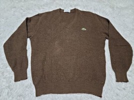 Brown V Neck Sweater Chemiste Lacoste Sz 4 Made In France VTG Preppy Wool Blend - $17.56