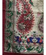 India Gold Metal Thread Tapestry -Elephants Peacocks Green Parrots Sitar... - $1,206.29 MXN