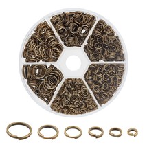 1070Pcs 6 Sizes Split Double Jump Rings Antique Bronze Small Key Chain Ring Doub - £12.57 GBP