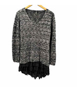 Ryu Sweater Oreo V Neck Women M/L Asymmetrical Sheer Lace Ruffle Hem Coq... - £20.70 GBP