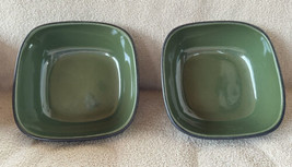 2 Corelle Hearthstone Forrest Green Square Bowls Stoneware 6 3/4” Exc Co... - $19.99