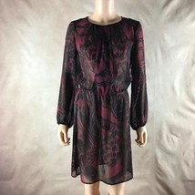 BENETTON Long Sleeve Crinkle Chiffon Pleat Front Printed Sheer Dress S/M - £13.33 GBP