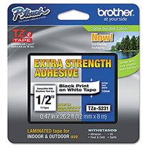 Brother Extra Strength Tape, Black on White, 12mm (TZeS231) - $24.35