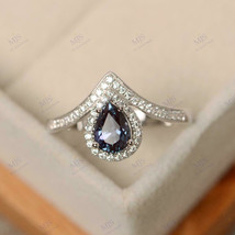 1Ct Pear Cut Lab-Created Alexandrite &amp; CZ Wishbone Engagement Ring in 925 Silver - £42.66 GBP