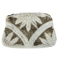Retro vtg Purse Small Seed Bead Clutch Bag Deco 1930S Czechoslovakia White - $33.86