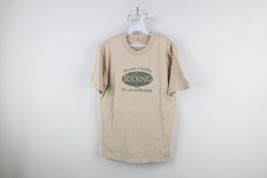 Vintage Y2K 2001 Womens Medium Distressed Horse Riding Addiction T-Shirt Beige - £26.73 GBP