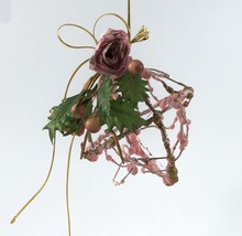 Christmas Ornament Handmade Floral Wire Pastel Pink Gold 4.25&quot; Vintage - £6.68 GBP