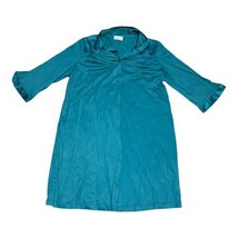 Vanity Fair Turquoise Blue Sleep Shirt Nightgown Nylon Button Down Womens M VTG - £29.20 GBP