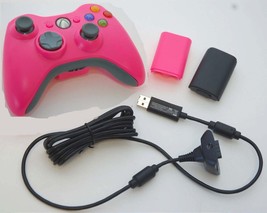 Official Microsoft XBox 360 Wireless Controller +Play &amp; Charge Battery Kit PINK - £38.14 GBP