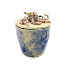 Handmade Ceramic Sugar Bowl With Lid Artisan Ocean Themed Jar Coastal Home Decor - £61.36 GBP+