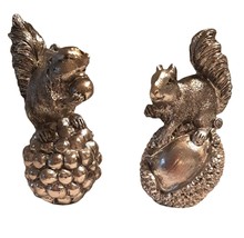 Set of 2 Squirrel Figurines 4 Inch Silver Colored - $37.39