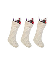 Chunky Cable Knit Sweater Christmas Stockings  18&quot; x 6&quot; Cream White 3 Pack - £15.80 GBP