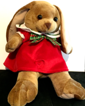 Commonwealth bunny plush Vintage 1992 brown with red dress (velvet feel) 14 ins - $14.40