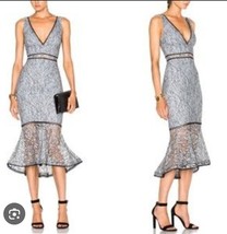 Nicholas Azalia Lace Dress Grey Black Lace Midi Dress V Neck $695, Sz 0 - $1,810.80 MXN
