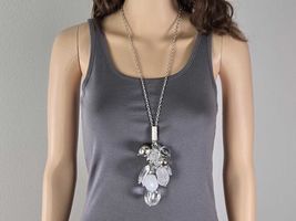 Large Silver Beaded Cascade Necklace, Dramatic Waterfall Statement Piece - $25.73