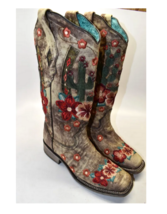 Corral Women&#39;s Cactus Floral Embroidery Overlay Western Boots - £182.34 GBP