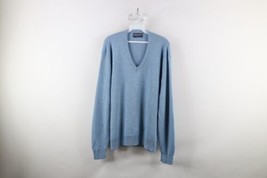 Vintage 70s Streetwear Mens Large Blank Knit V-Neck Sweater Carolina Blu... - £34.42 GBP