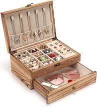 Pinzoveco Jewelry Box For Women, Rustic Wooden Jewelry, Torched Wood Color - £33.60 GBP