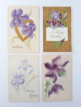 Golden Age  Vintage Purple Iris Floral Embossed Postcard Lot Of 4 Posted... - $15.47