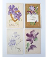 Golden Age  Vintage Purple Iris Floral Embossed Postcard Lot Of 4 Posted... - £12.15 GBP
